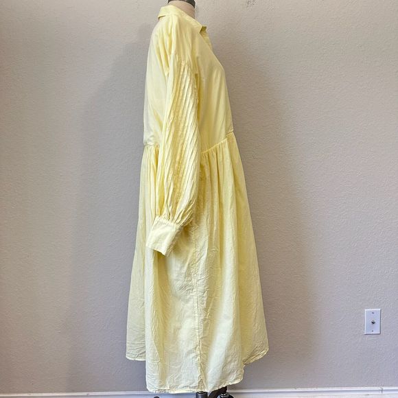 GIRL AND THE SUN Long Sleeve Lined Maxi Shirt Dress in Pale Yellow - Picture 4 of 14